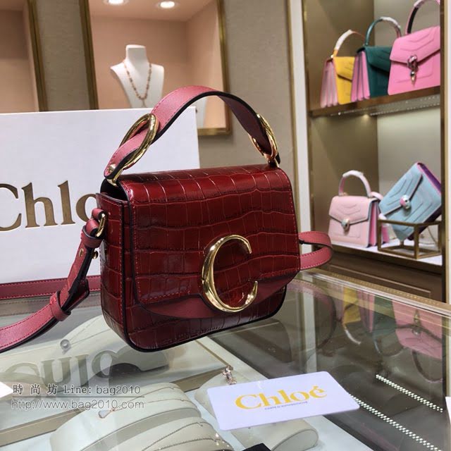 Chloe女包 克洛伊經典C Bag紅色鱷魚壓紋手提包 Chole手提肩背斜挎包  jjh1381